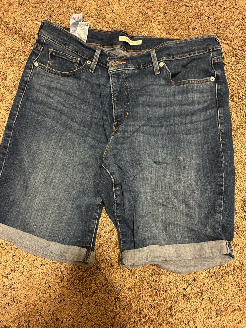 Womens plus Levi's Classic Berm Shorts in Dark Blue Denim